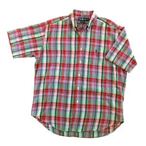 Ralph Lauren Blake Short Sleeve Plaid Button Down Shirt Men's Size L Flaw